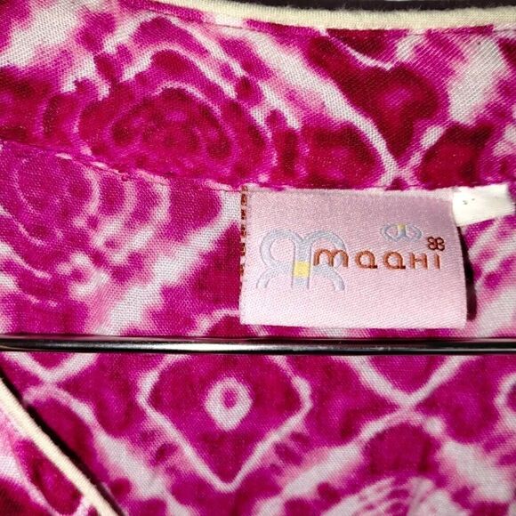 Vtg MOOHI Womens Maxi Sz. Large Pink Asymmetric Hem Long Sleeves 80s Glamour - Picture 7 of 13
